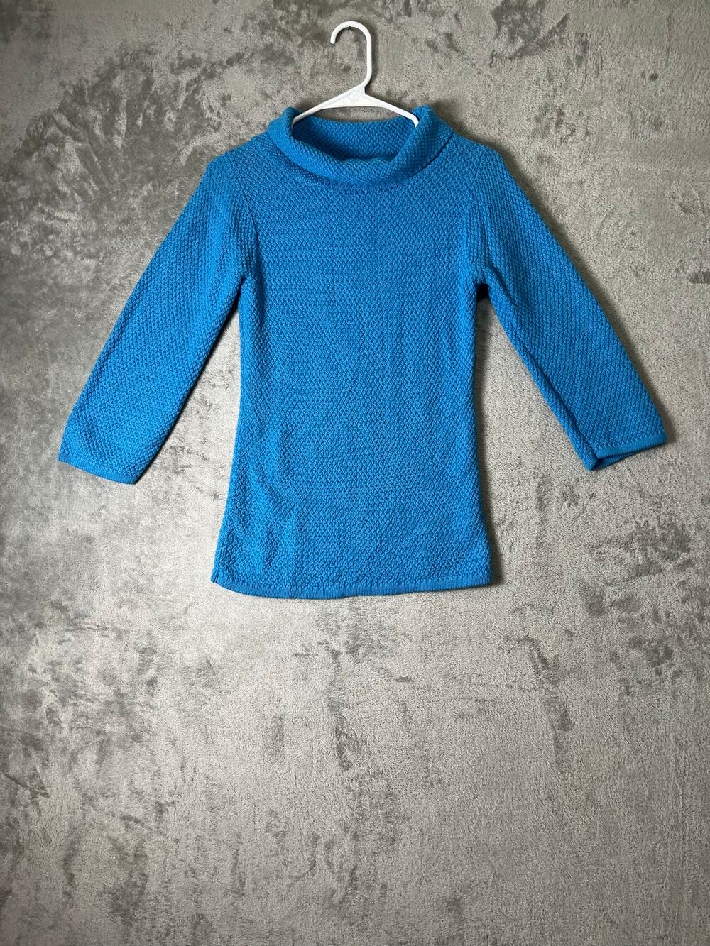 Boden Women’s Size 2 Blue Wool Cotton Textured Knit Mock Neck Sweater Top